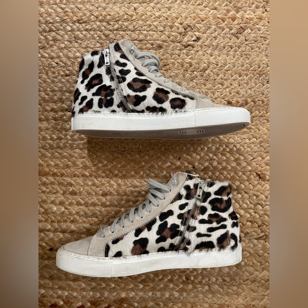 P448 You Can Surf Later Calf Hair Leopard Print Suede High Top Sneakers Size 39 - Picture 3 of 10